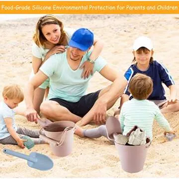 Santoy Silicone Beach Toys for Kids|Baby Beach Set for Summer|5 Sand Molds|Sand Castle, Bucket Shovel for Toddlers by The Sea, Travel Beach Sand Toys for Endless Sandy Fun(Pink)