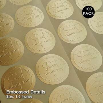 100 x Elegant Gold Foil Embossed Round Stickers for Weddings, Gifts & More