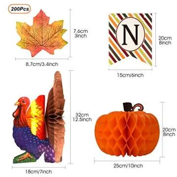 FEPITO Give Thanks Banner with Paper Colorful Turkey Pumpkin Artificial Maple Leaves Decoration Kit Total 203 PCS for Autumn Fall Party Thanksgiving Day Party Supplies Decorations