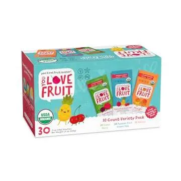 YOU LOVE FRUIT - Fruit Snacks Variety Pack 30 count, 100% Natural Gluten-Free, Vegan, Low Carb, Low ...
