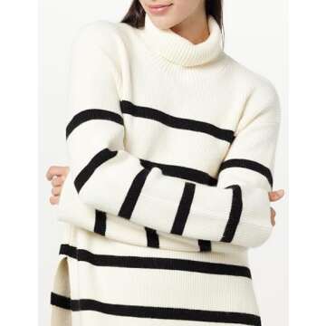 The Drop Women's Camilla Drop Shoulder Turtleneck Whisper White/Black, XS