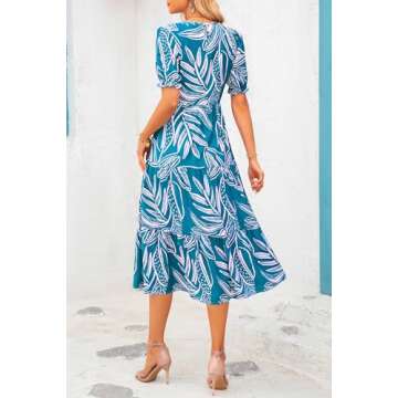 PRETTYGARDEN Women's Summer Casual Boho Dress Floral Print Ruffle Puff Short Sleeve Flowy Midi Beach...