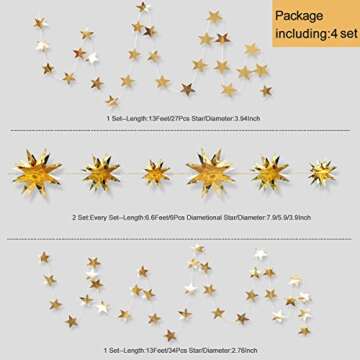 Pinkblume Gold Party Decorations Star Garlands Streamer Gold 3D Stars Metallic Paper Hanging Bunting...