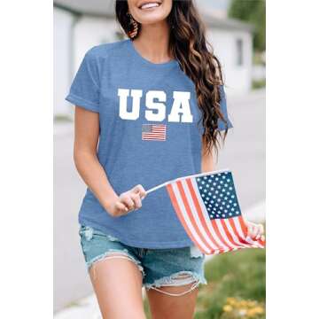 MAIHUN American Flag Shirts for Women 4th of July T-Shirt USA Print Patriotic Shirt Stars and Stripe...