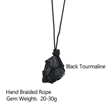 Apengshi Healing Crystal Quartz Raw Net Pocket Pendant Black Tourmaline Natural Crystal Gemstone Braided Necklace Jet Stone Irregular Healing Stone Reiki Hangings Craft with Weave Rope