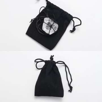 Apengshi Healing Crystal Quartz Raw Net Pocket Pendant Black Tourmaline Natural Crystal Gemstone Braided Necklace Jet Stone Irregular Healing Stone Reiki Hangings Craft with Weave Rope