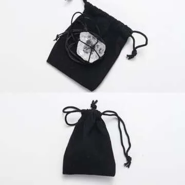 Apengshi Healing Crystal Quartz Raw Net Pocket Pendant Black Tourmaline Natural Crystal Gemstone Braided Necklace Jet Stone Irregular Healing Stone Reiki Hangings Craft with Weave Rope