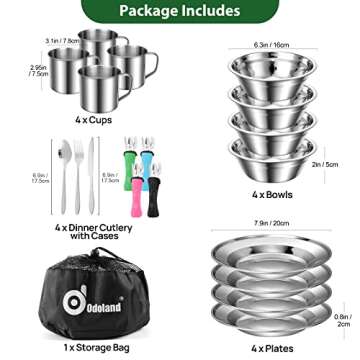 Odoland 29pcs Stainless Steel Utensils Camping Tableware Kit with Bowls Plates Cups Forks Spoons and...