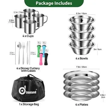 Odoland 29pcs Stainless Steel Utensils Camping Tableware Kit with Bowls Plates Cups Forks Spoons and...