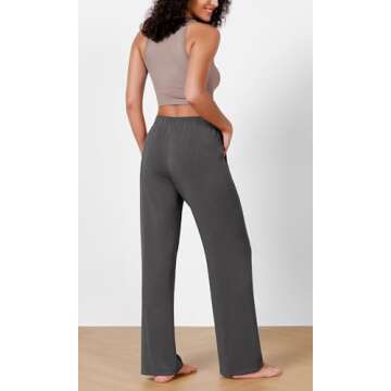 ODODOS Women's Modal Soft Wide Leg Pants Elastic High Waist Casual Lounge Relaxed Pants with Pockets - 27" Inseam, Charcoal, X-Large