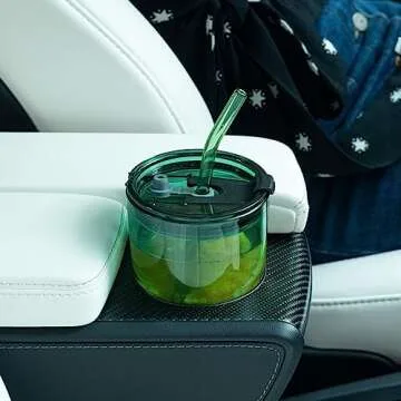 BLUEPOLAR 13oz/400ml Tumbler Water Glass, Glass Coffee Cups with Lids and Straws, Iced Tea Cups Insulated Glass Cup, Green