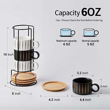 LUKA Espresso Cup Set with Saucer & Stand - 4 Pack