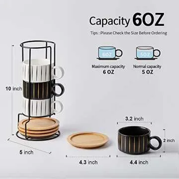 LUKA Espresso Cup Set with Saucer & Stand - 4 Pack