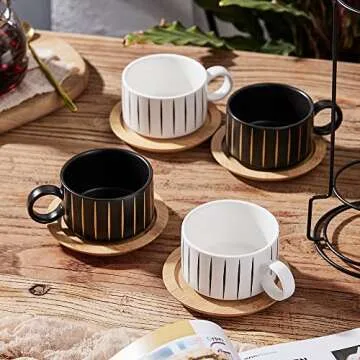 LUKA Espresso Cup Set with Saucer & Stand - 4 Pack