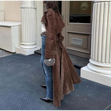 Stylish Womens Faux Suede Long Trench Coat for All Occasions