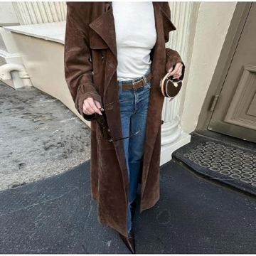 Stylish Womens Faux Suede Long Trench Coat for All Occasions