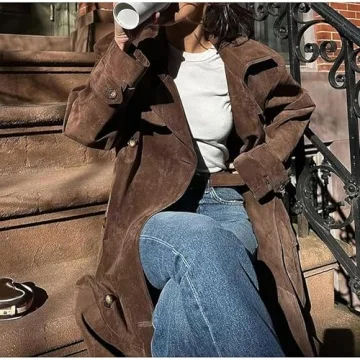 Stylish Womens Faux Suede Long Trench Coat for All Occasions