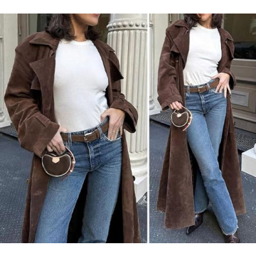 Stylish Womens Faux Suede Long Trench Coat for All Occasions