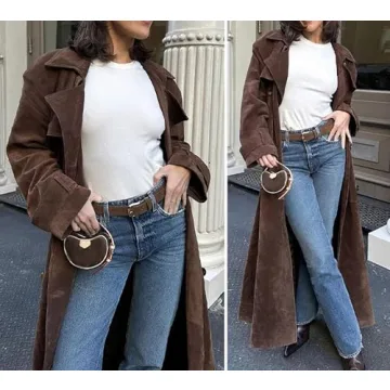 Stylish Womens Faux Suede Long Trench Coat for All Occasions