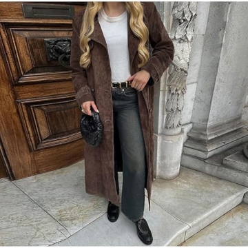 Stylish Womens Faux Suede Long Trench Coat for All Occasions