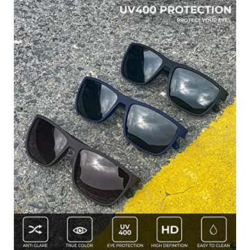 KALIYADI Polarized Sunglasses Men, Lightweight Mens Sunglasses Polarized UV Protection Driving Fishing Golf (Black/Brown/Dark Blue&Grey)