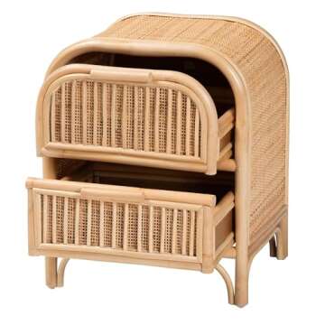 bali & pari Adrika Natural Rattan Nightstand, 2-Drawer
