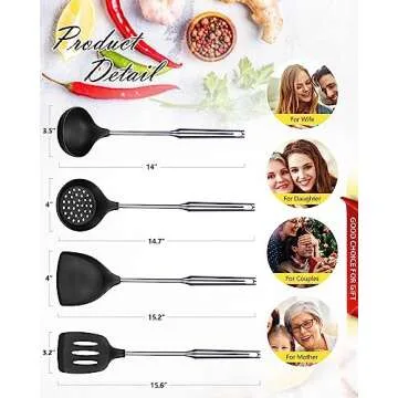 4 Pcs Silicone Kitchen Utensils Set, Spatulas-Slotted Turner-Ladles-Slotted Spoon, Nonstick BPA Free High Heat Resistant Cooking Utensils for Frying, Mixing, Serving, Draining, Turning, Stirring