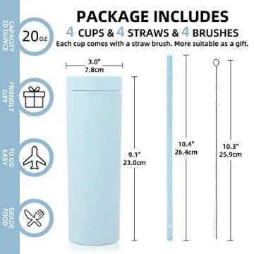 Volhoply 20oz Plastic Skinny Tumblers Bulk 10 Pack,Double Wall Tumbler with Lid and Straw,BPA Free Matte Acrylic Iced Coffee Cups With Straw,Reusable Travel Cute Mug for Party,DIY Gift(Blue, 10 Set)