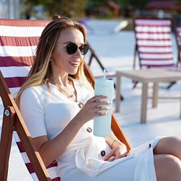 Volhoply 20oz Plastic Skinny Tumblers Bulk 10 Pack,Double Wall Tumbler with Lid and Straw,BPA Free Matte Acrylic Iced Coffee Cups With Straw,Reusable Travel Cute Mug for Party,DIY Gift(Blue, 10 Set)