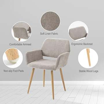 HomVent Fabric Makeup Desk Chair Vanity Chair,Modern Home Office Chair with Arms and Wood Painting Metal Leg for Bedroom Living Room Vanity Dining Room