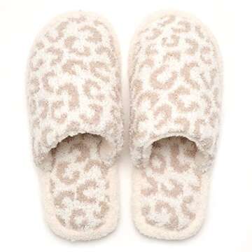 MIRMARU Women’s Leopard Print Cozy Slip-On Slippers
