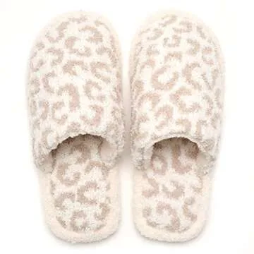MIRMARU Women’s Leopard Print Cozy Slip-On Slippers