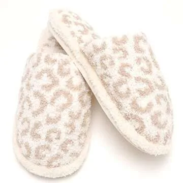 MIRMARU Women’s Leopard Print Cozy Slip-On Slippers