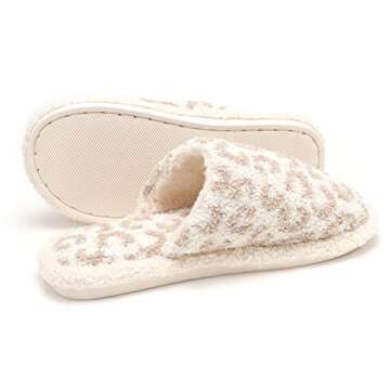 MIRMARU Women’s Leopard Print Cozy Slip-On Slippers