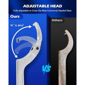 Orion Motor Tech 8pc Adjustable Pin Spanner Wrench Tool Set, Spanner Nut Wrench Tools with Changeable Heads for Pipes Heating Cars, Coilover Hook Wrenches for Suspension System, 3/4" to 6-1/10"