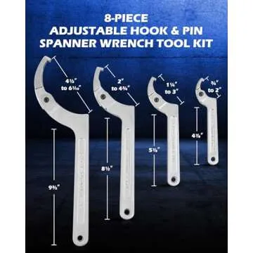 Orion Motor Tech 8pc Adjustable Pin Spanner Wrench Tool Set, Spanner Nut Wrench Tools with Changeable Heads for Pipes Heating Cars, Coilover Hook Wrenches for Suspension System, 3/4" to 6-1/10"