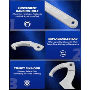 Orion Motor Tech 8pc Adjustable Pin Spanner Wrench Tool Set, Spanner Nut Wrench Tools with Changeable Heads for Pipes Heating Cars, Coilover Hook Wrenches for Suspension System, 3/4" to 6-1/10"