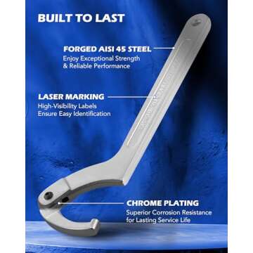 Orion Motor Tech 8pc Adjustable Pin Spanner Wrench Tool Set, Spanner Nut Wrench Tools with Changeable Heads for Pipes Heating Cars, Coilover Hook Wrenches for Suspension System, 3/4" to 6-1/10"