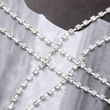 Victray Glitter Rhinestone Body Chain Jewelry Crystal Bikini Bra Chains Sparkly Chest Chain Accessory for Women (Silver)