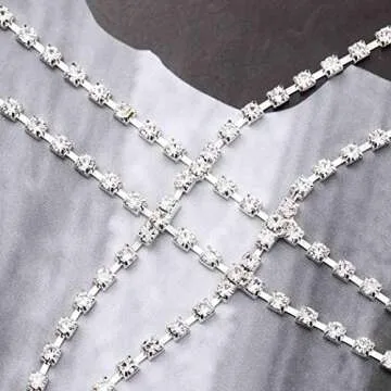 Victray Glitter Rhinestone Body Chain Jewelry Crystal Bikini Bra Chains Sparkly Chest Chain Accessory for Women (Silver)