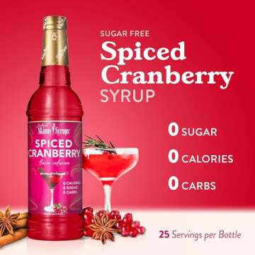 Jordan's Skinny Mixes Syrups, Spiced Cranberry, Sugar Free Flavor Infusion, 25.4 Fl Oz (Pack of 1)