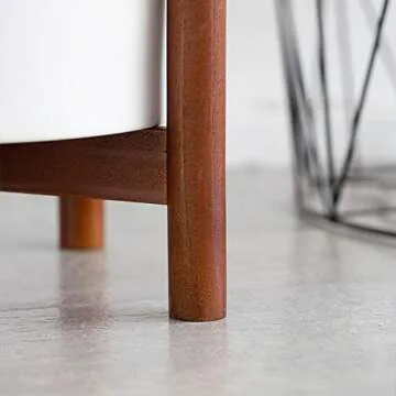 kimisty 8 Inch Mid Century Modern Ceramic Planter with Stand Indoor, Retro White Large Plant Pot with Bamboo Wood Stand, Extra Large Tall Floor Tree Planter, with Drainage and a Plug