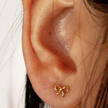 MUMREUES Gold Earrings for Women 14K Gold Stud Earring Dainty Minimalist Simple Small Bow Earrings Jewelry Gift for Her