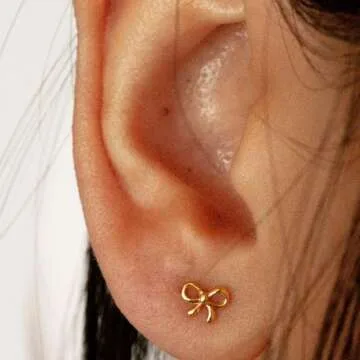 MUMREUES Gold Earrings for Women 14K Gold Stud Earring Dainty Minimalist Simple Small Bow Earrings Jewelry Gift for Her