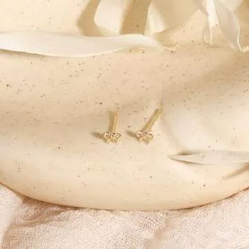 MUMREUES Gold Earrings for Women 14K Gold Stud Earring Dainty Minimalist Simple Small Bow Earrings Jewelry Gift for Her