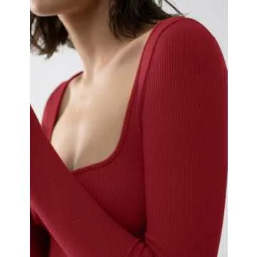 PUMIEY Long Sleeve Dress for Women Maxi Dress Sexy Bodycon Dresses for Women Wedding Guest Dresses Red Dress Tango Small