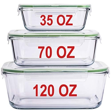 Large Glass Containers with Locking Lids Meal Storage Set