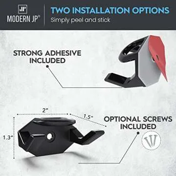 Modern JP Adhesive Hat Hooks for Wall (8-Pack) - Hat Rack for Baseball Caps, Minimalist Hat Display, Strong Hold Hat Hangers for Wall - USA Patented, Black