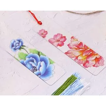 Clear Acrylic Bookmarks Penta Angel 15Pcs Rectangle Plastic Craft Transparent Blank Acrylic Book Markers with 15Pcs Small Bookmark Tassels for DIY Projects and Graduation Gift Tag (15)