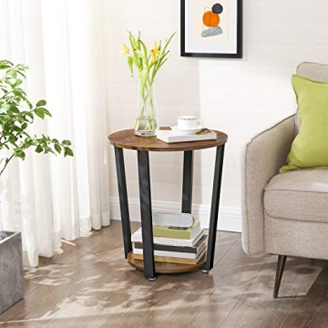 VASAGLE Round End Table with Storage - Rustic Style